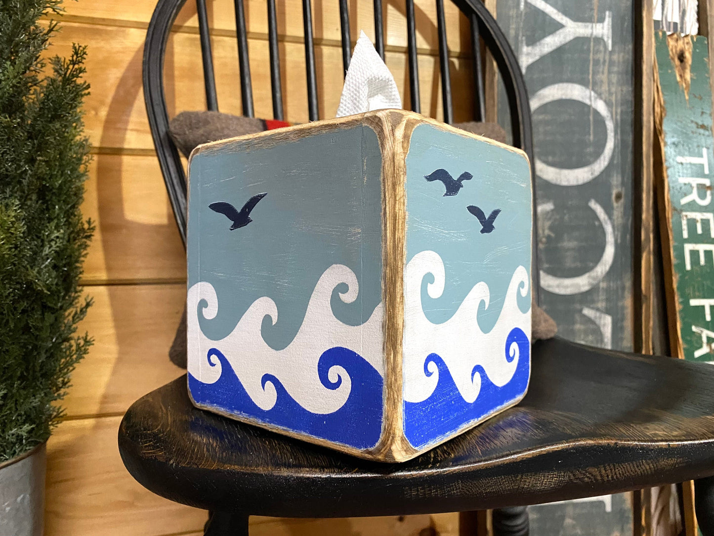 Ocean Wave Seagull Beach House Tissue Box Cover