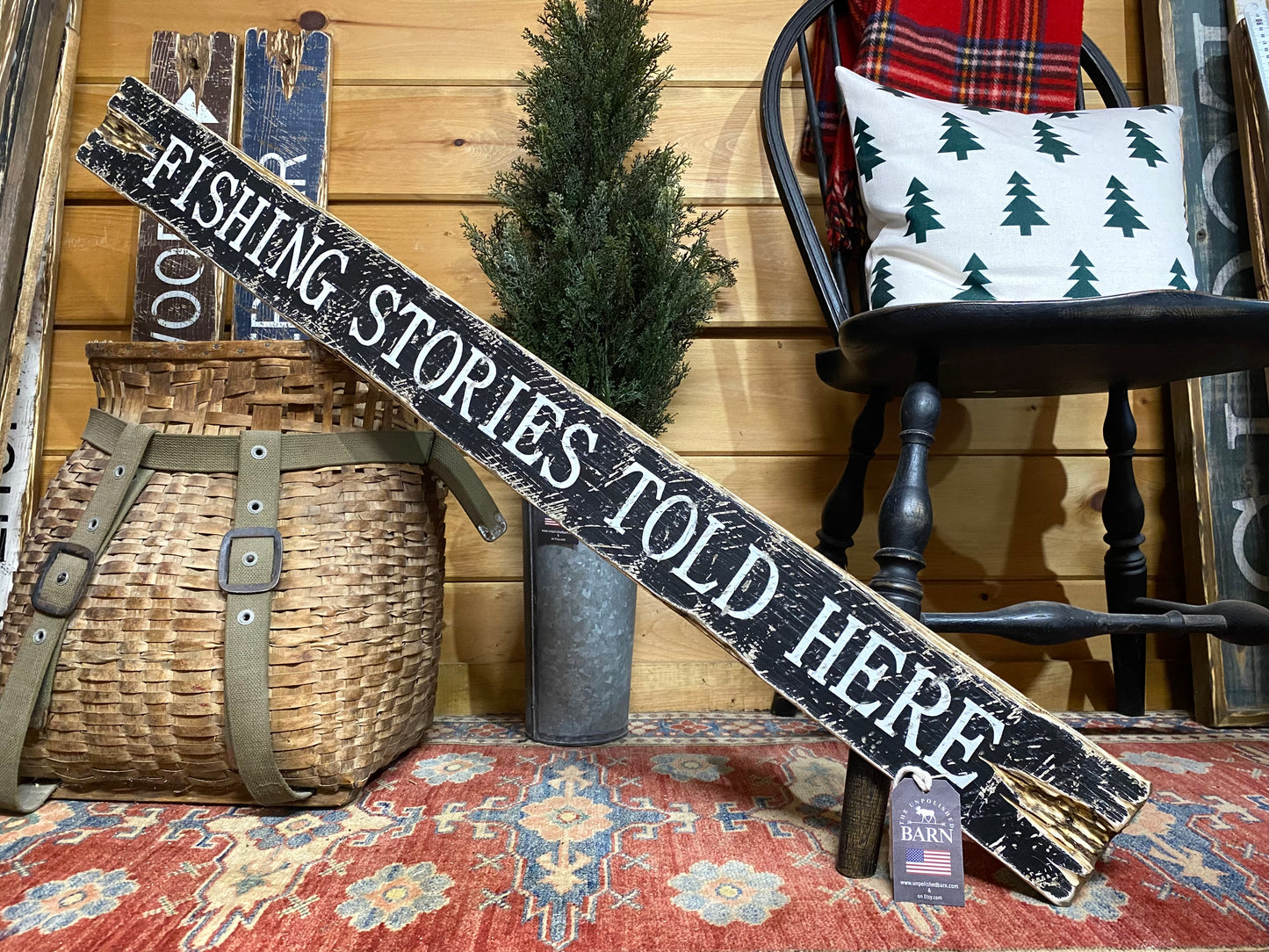 Fishing Stories Told Here Rustic Wood Sign