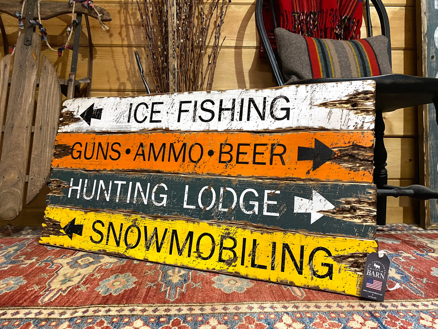 rustic hunting lodge wood signs for log cabin, man cave or hunting camp