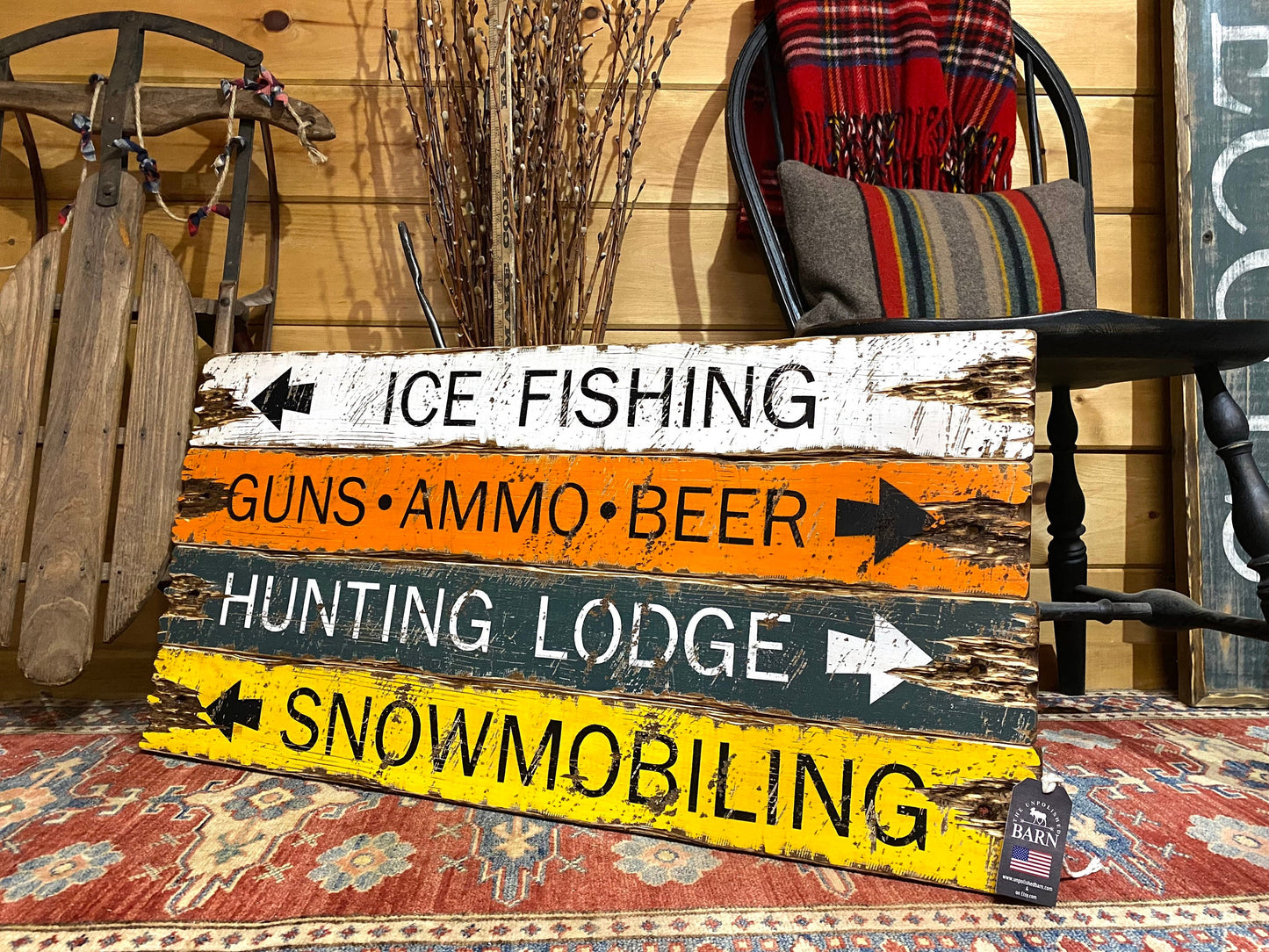 Rustic Hunting Lodge Wood Signs, Log Cabin Ice Fishing Decor