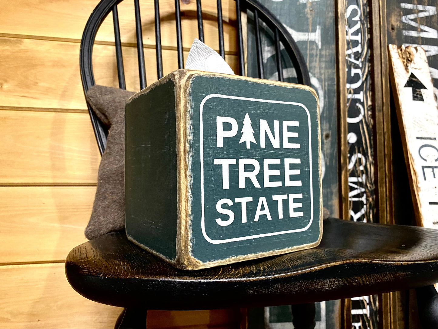 Maine Pine Tree State Wood Tissue Box Cover, Acadia National Park