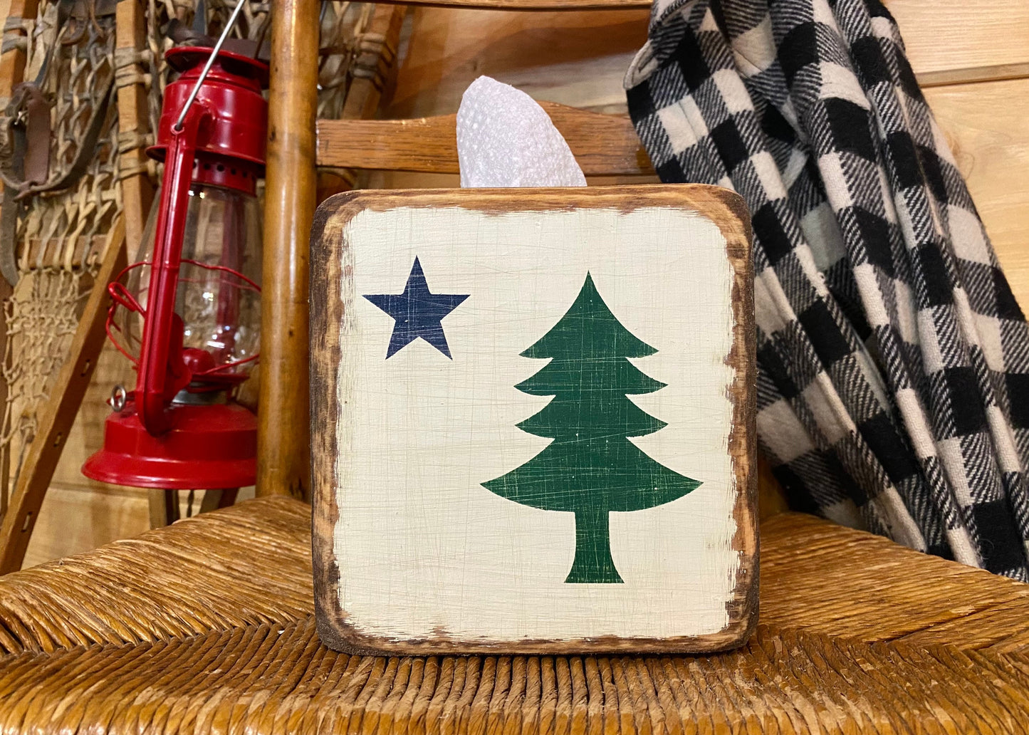 1901 Maine State Flag Wood Tissue Box Cover, Acadia National Park