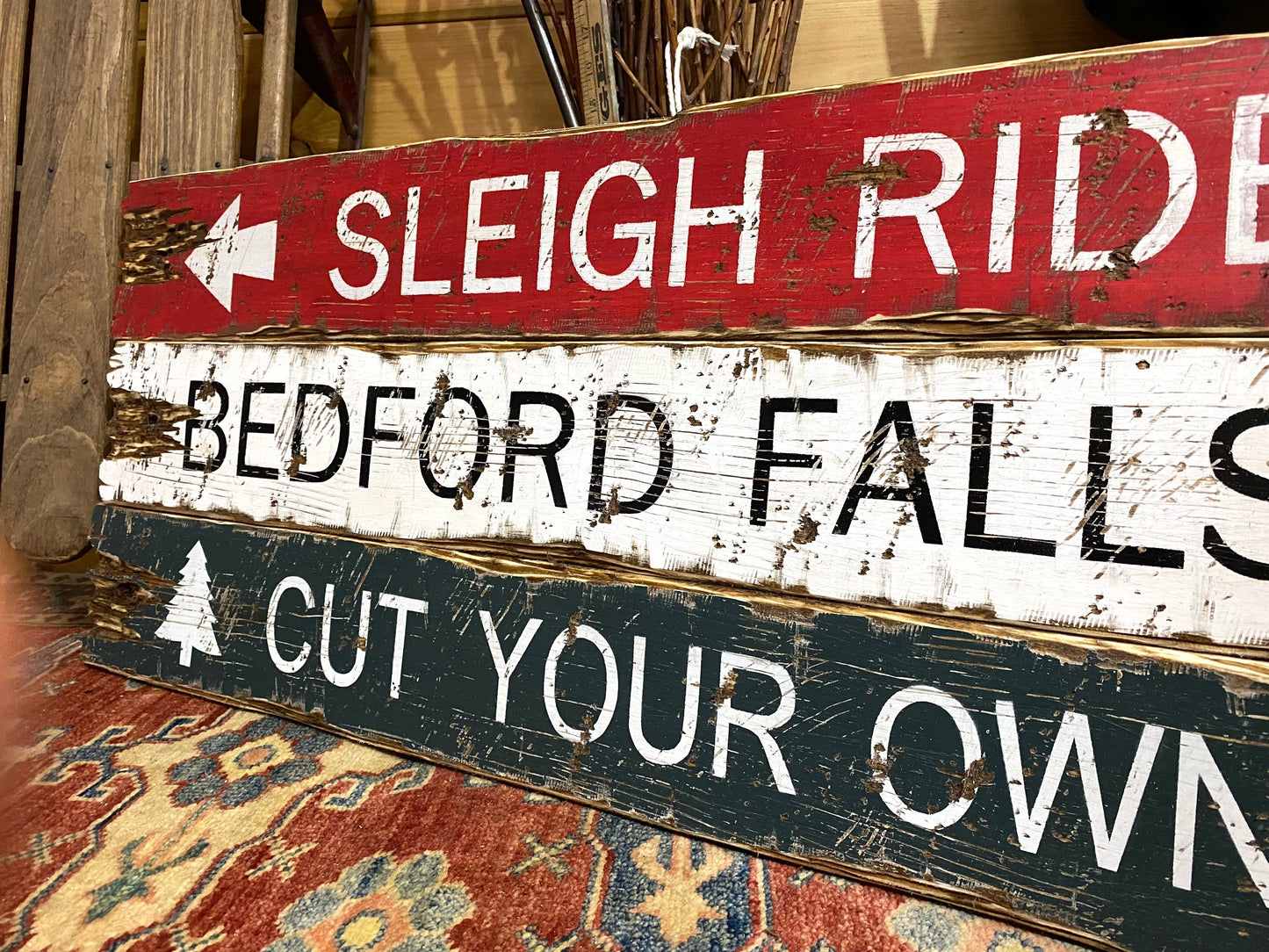 Christmas Sleigh Rides Sign Set, Bedford Falls