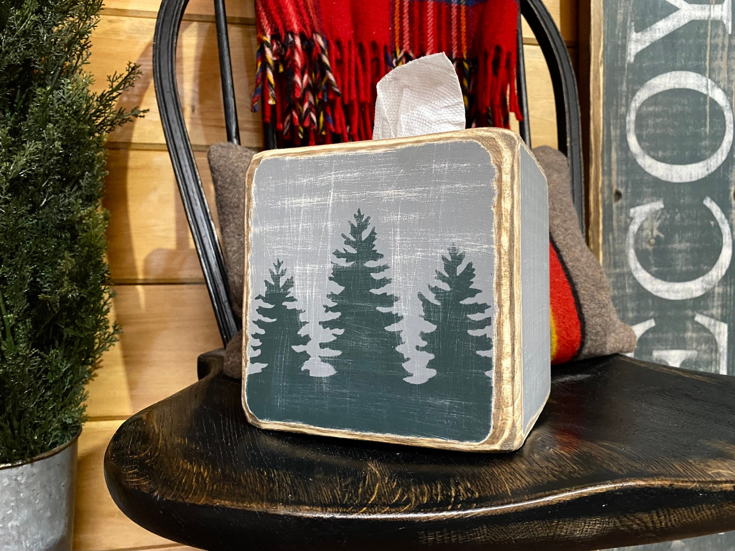 Pine Tree Forest Rustic Tissue Box Cover