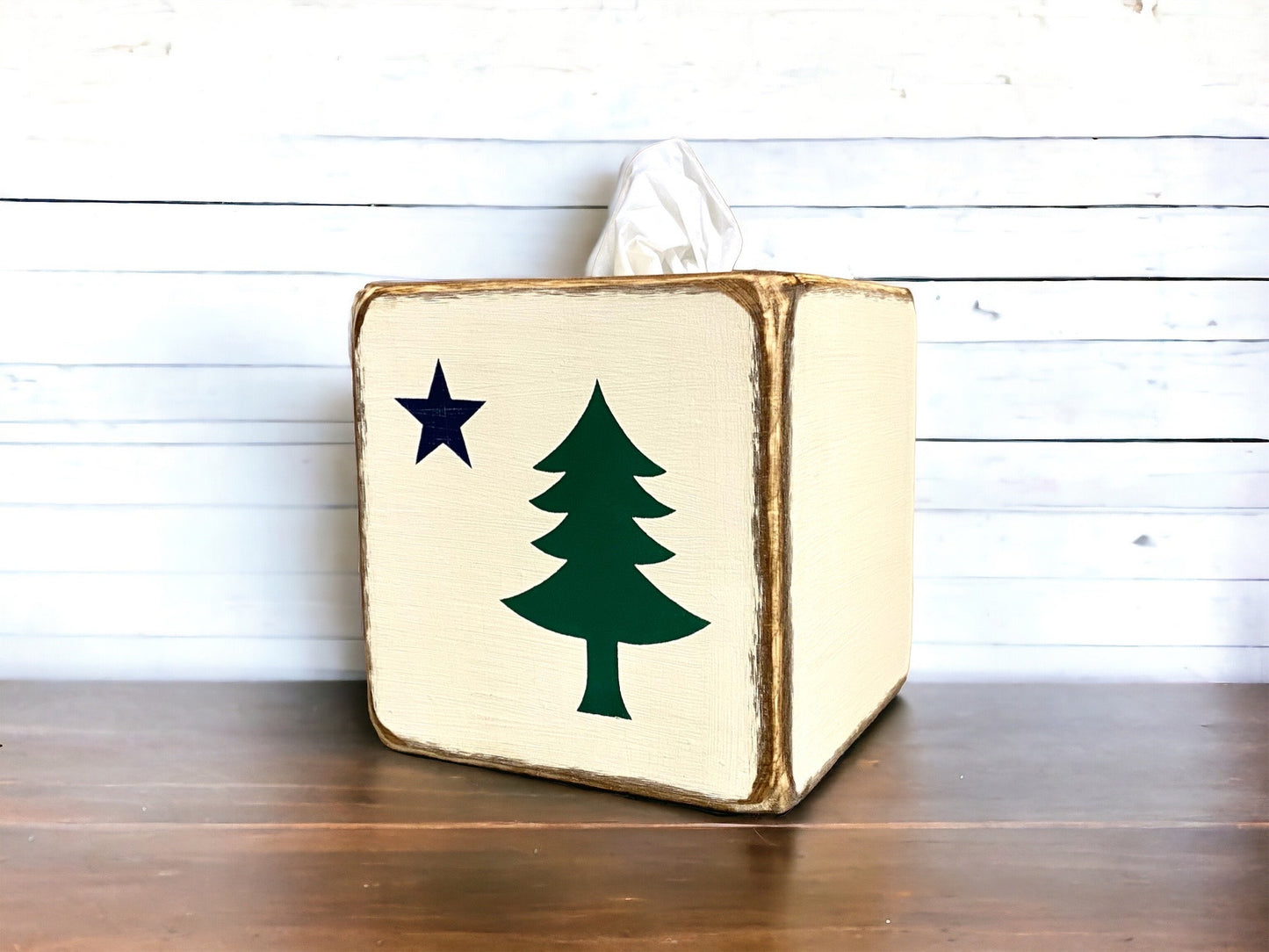1901 Maine State Flag Wood Tissue Box Cover, Acadia National Park