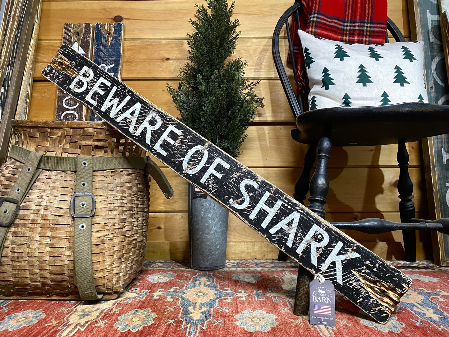 Beware of Shark Wood Sign