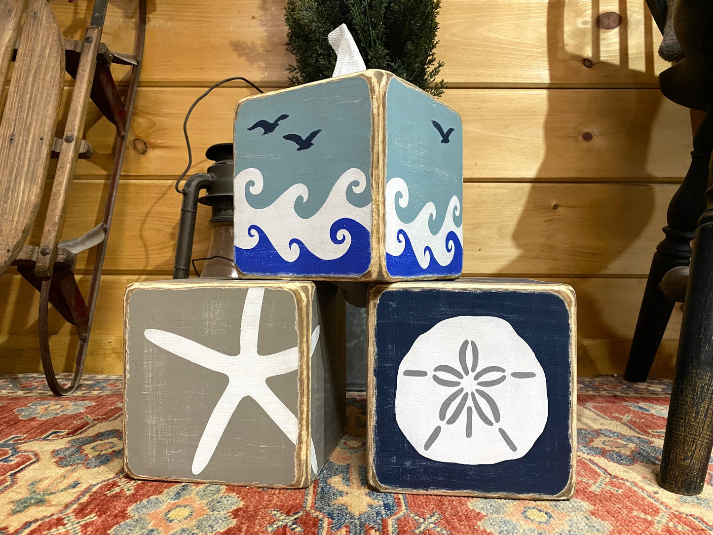 Ocean Wave Seagull Beach House Tissue Box Cover