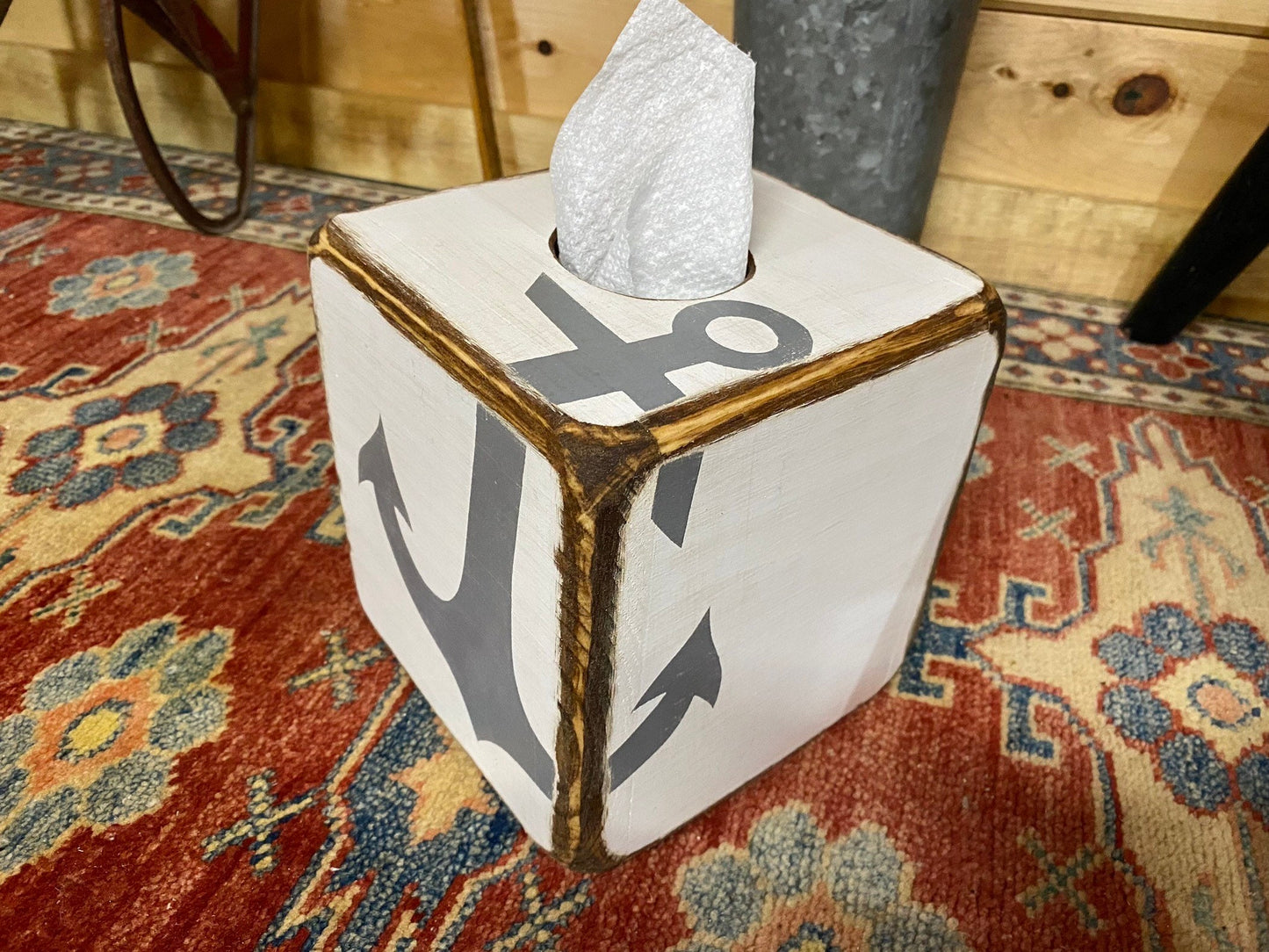Nautical Anchor Tissue Box Cover, Rustic Coastal Decor