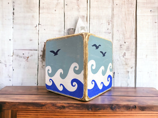 ocean wave seagull beach tissue box