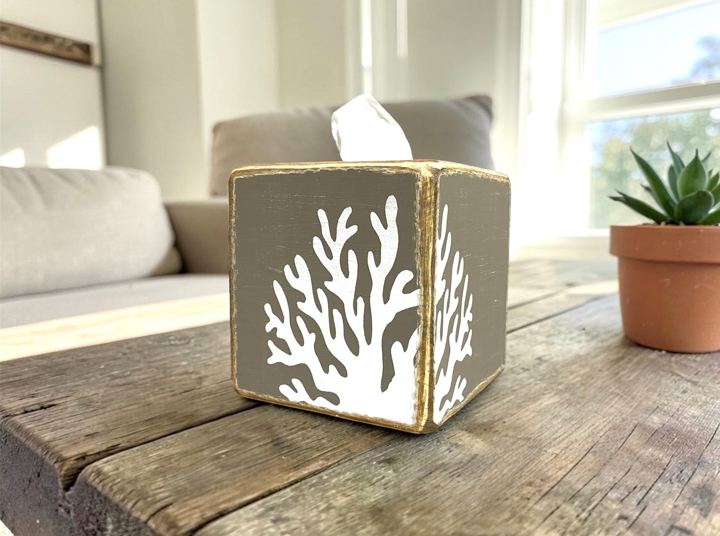 Beach House Coral Tissue Box Cover