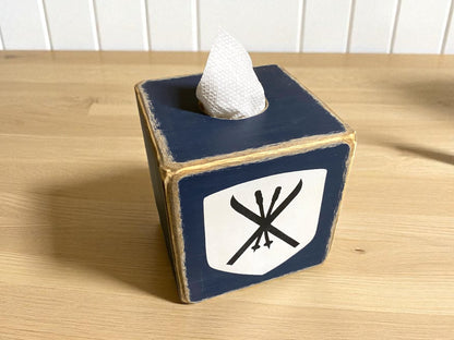 Wooden Ski Cabin Tissue Box Cover