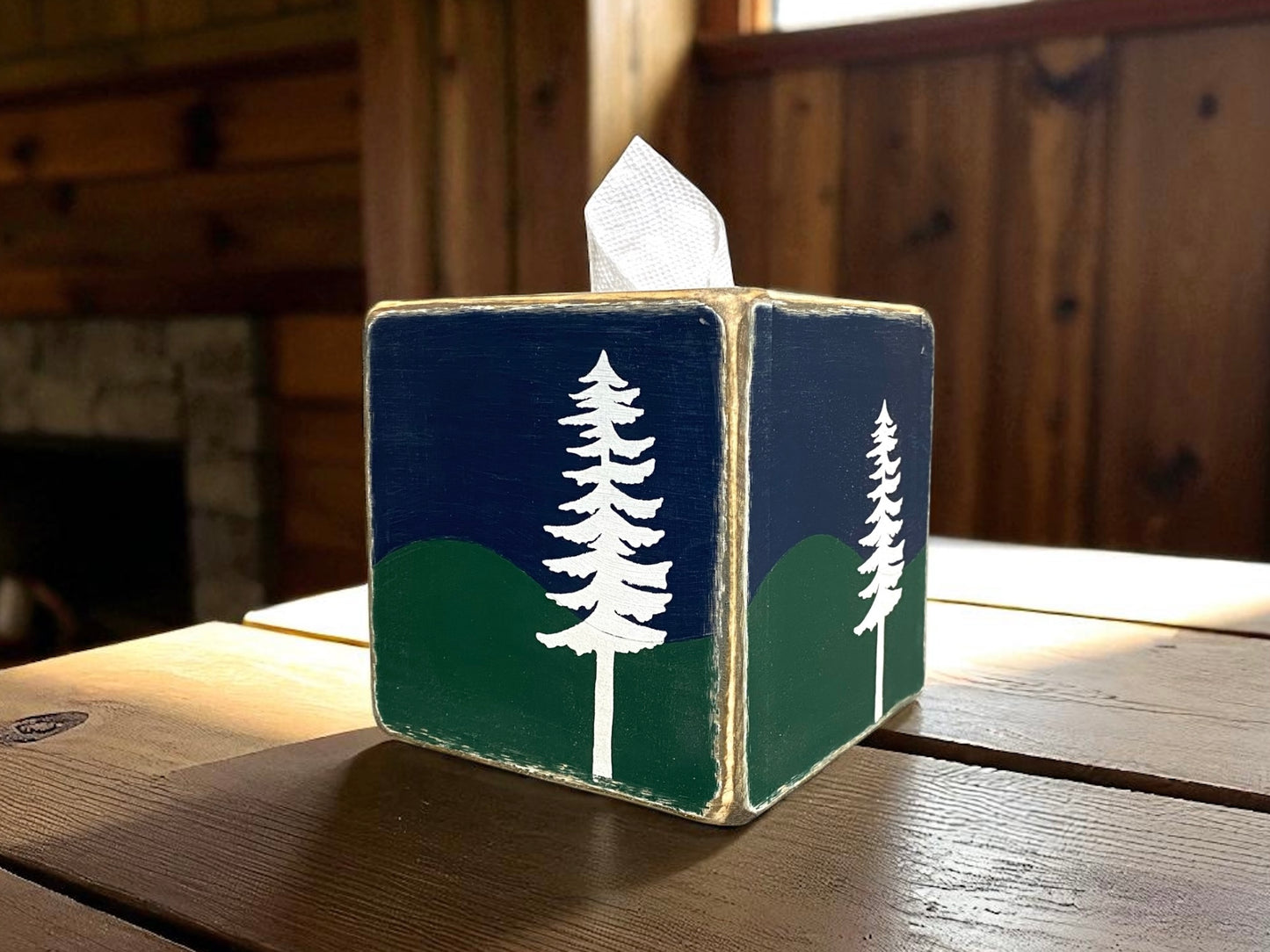 Log Home Pine Tree Forest Tissue Box Cover