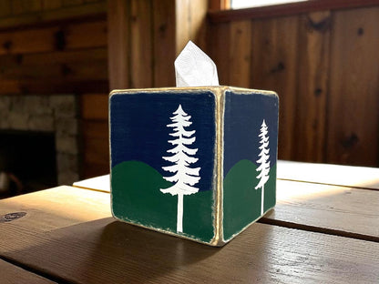 Log Home Pine Tree Forest Tissue Box Cover