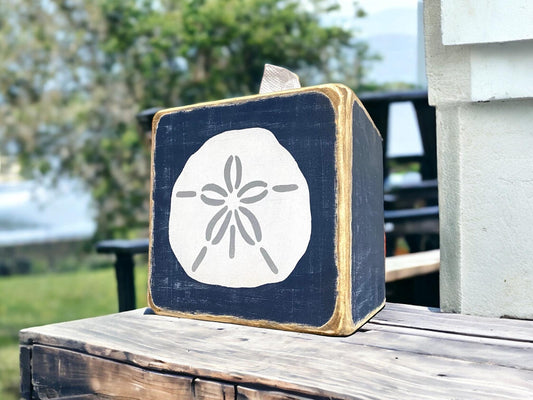 Navy Sand Dollar Tissue Box Cover
