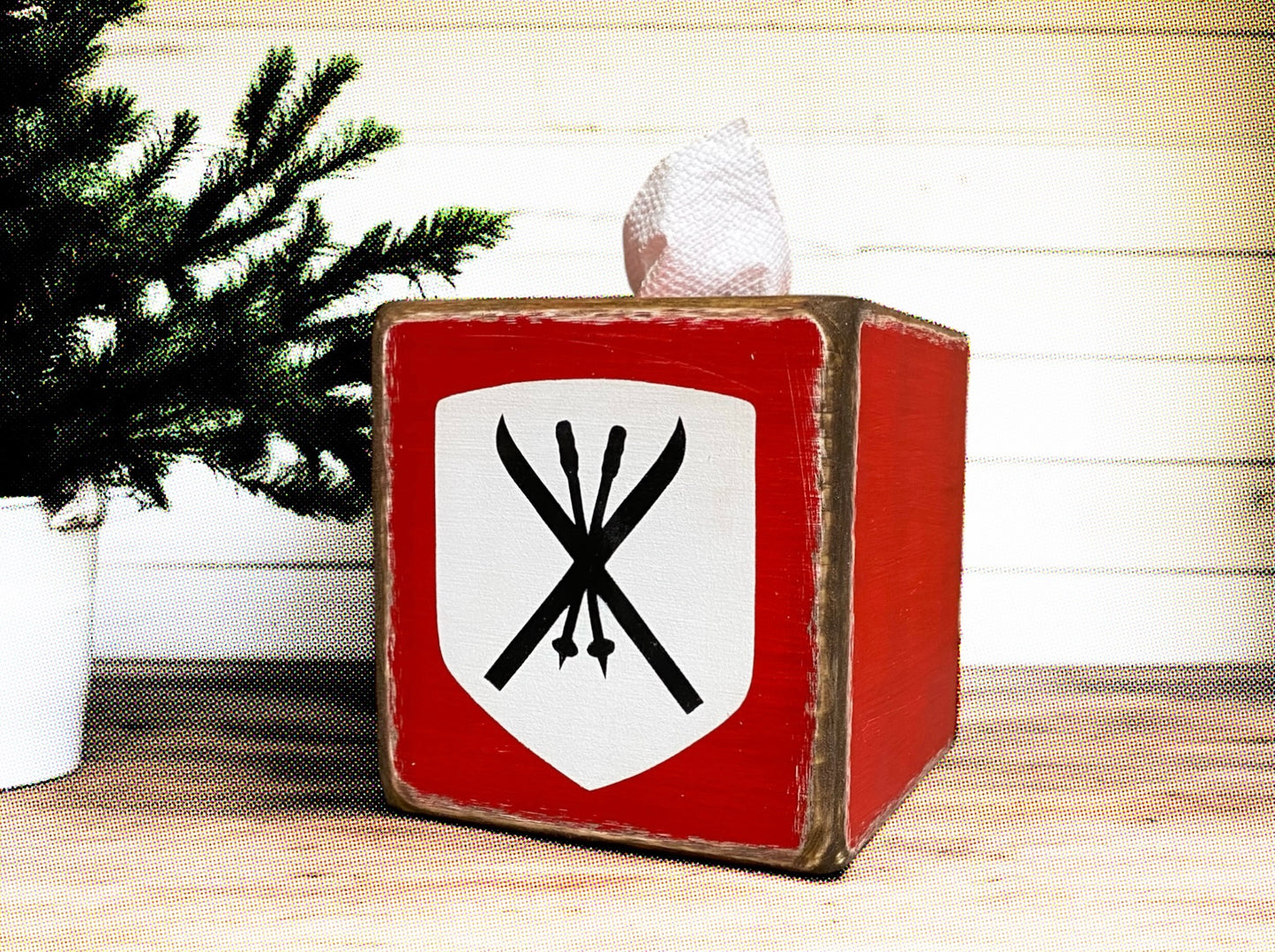 Rustic Ski Cabin Tissue Box Cover
