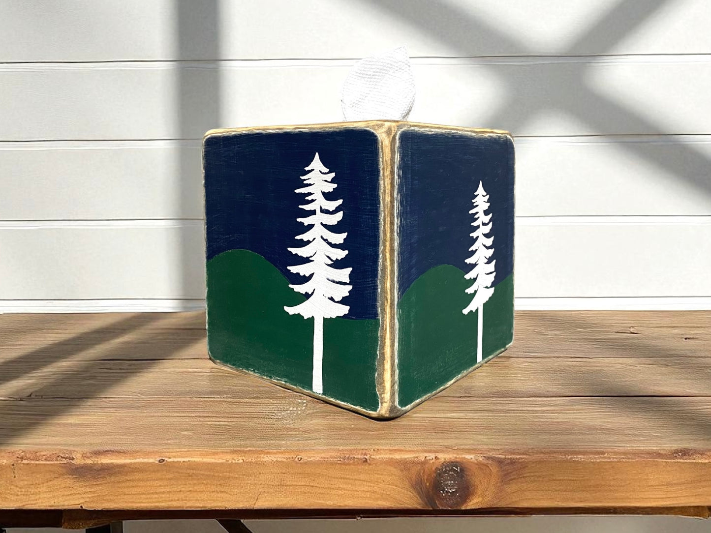 Log Home Pine Tree Forest Tissue Box Cover