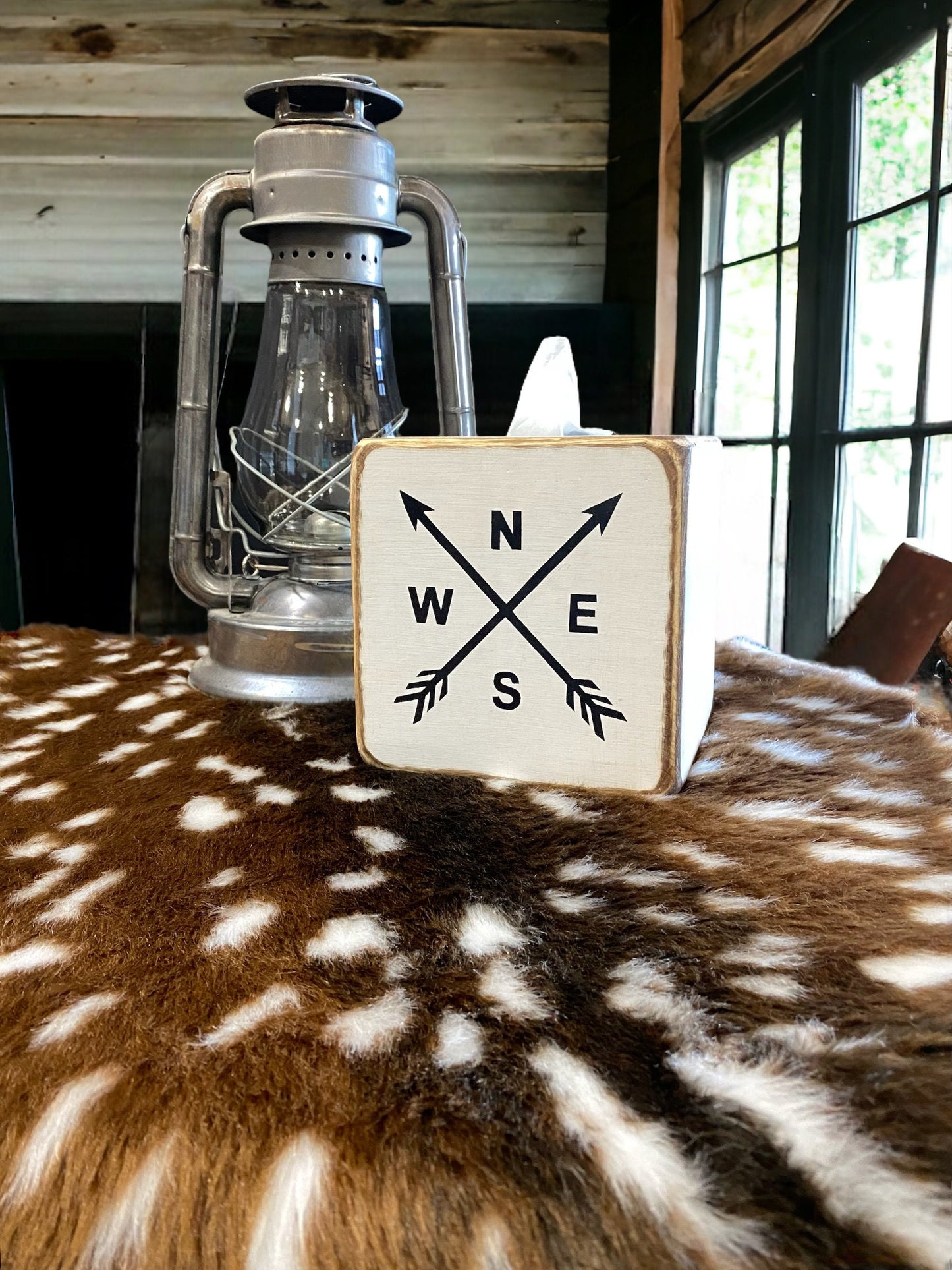 Compass Arrow Wood Tissue Box Cover, Rustic Farmhouse Modern Decor