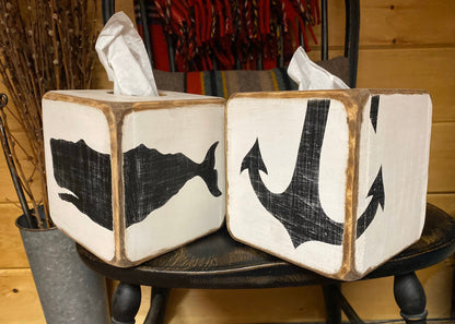 Nautical Anchor Tissue Box Cover, Rustic Coastal Decor