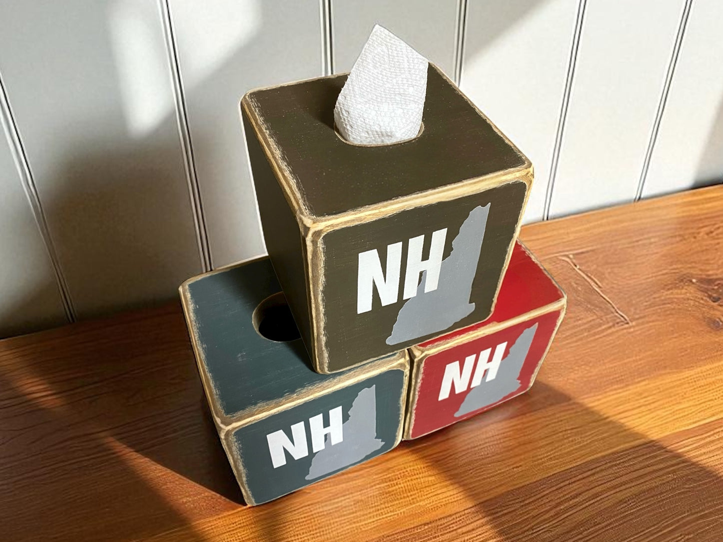 State of New Hampshire Rustic Tissue Box Cover