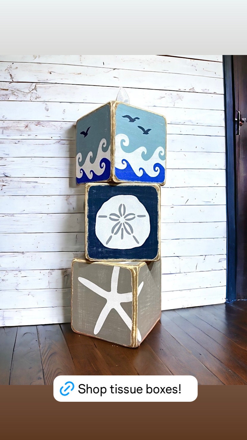 Ocean Wave Seagull Beach House Tissue Box Cover