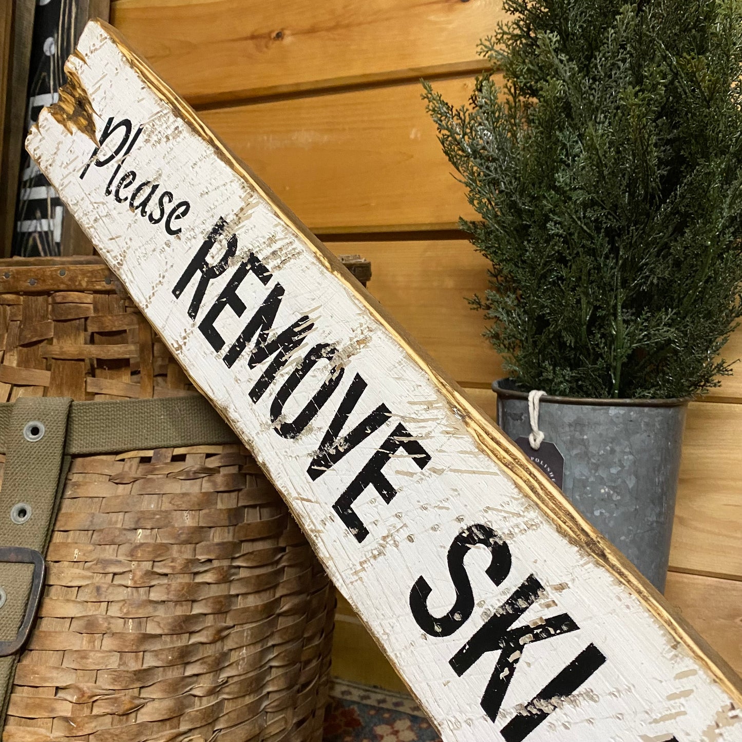 Please Remove Ski Boots Wood Sign