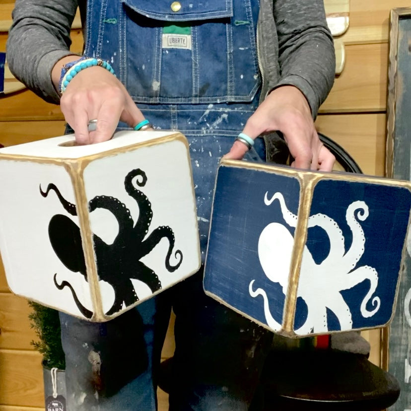 Octopus Wood Tissue Box Cover