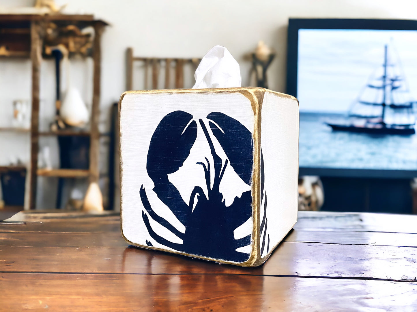 Blue lobster tissue box