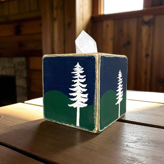 Log Home Pine Tree Forest Tissue Box Cover