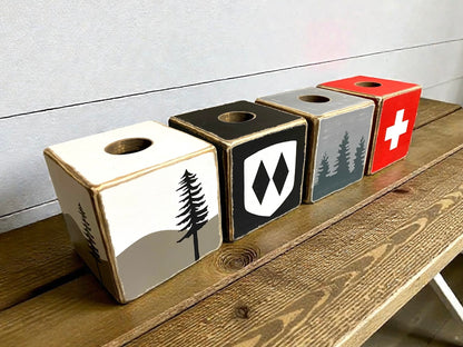 pine tree forest tissue box for ski cabin, lake house or lodge bathroom decor, rustic woodland accent for mountain homes, handmade in Maine
