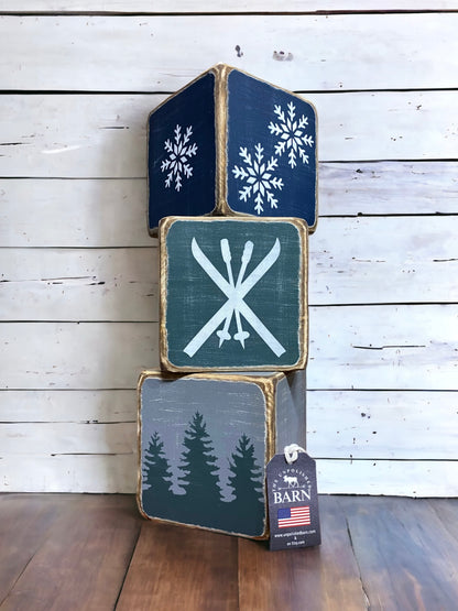 Rustic Ski Lodge Tissue Box Cover | Wood Skiing Decor