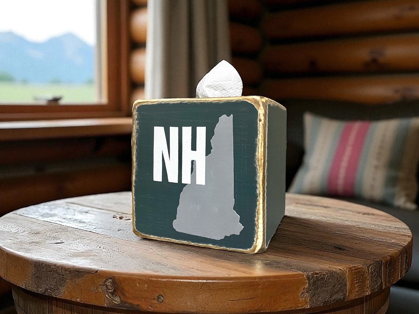 State of New Hampshire Rustic Tissue Box Cover