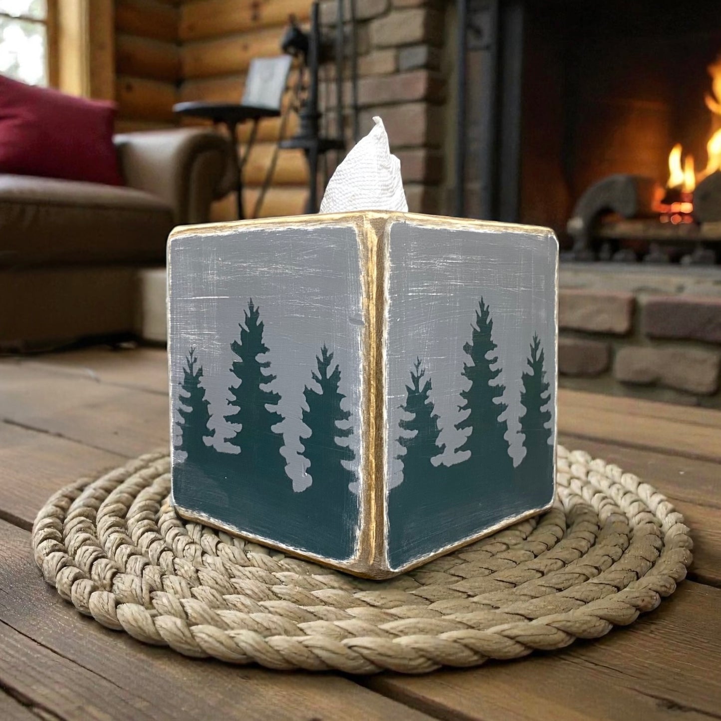 cozy cabin tissue box cover for rustic decorating, a winter accent for ski condo or chalet , mountain homes, camps or vacation cabins