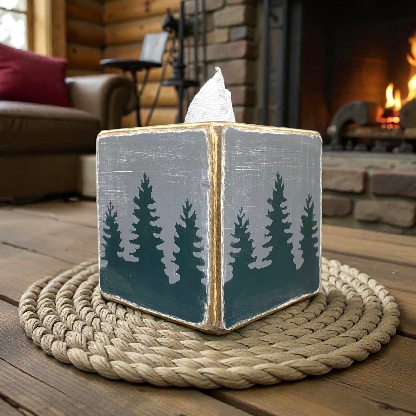 cozy cabin tissue box cover for rustic decorating, a winter accent for ski condo or chalet , mountain homes, camps or vacation cabins