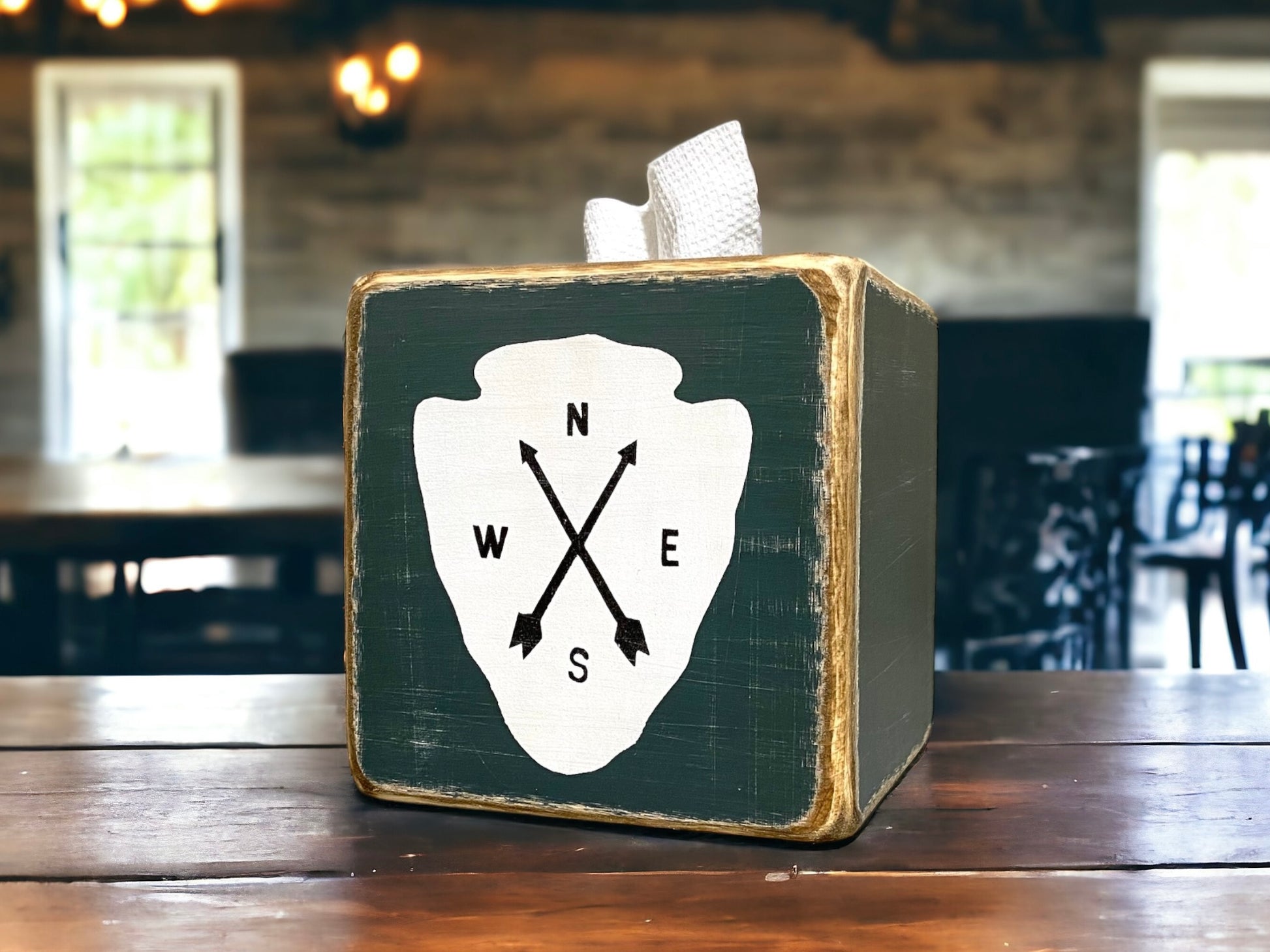 Compass tissue box for log cabin decor
