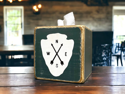Compass tissue box for log cabin decor