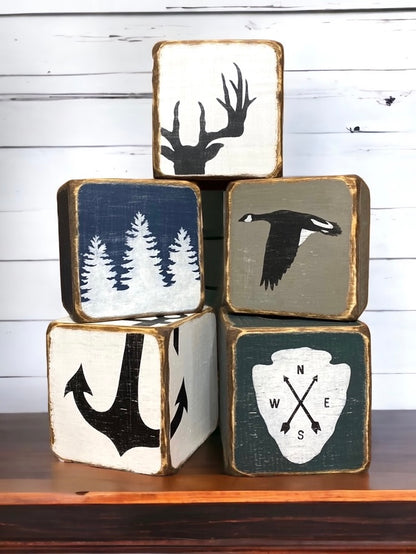 Rustic Arrowhead Compass Wood Tissue Box Cover, National Park Log Cabin Decor