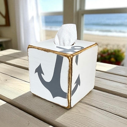 Nautical Anchor Tissue Box Cover, Rustic Coastal Decor
