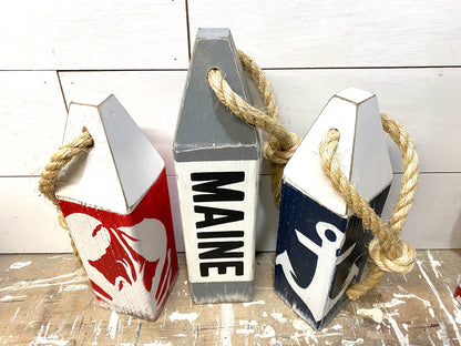 Hand Painted Maine Lobster Wood Buoy Set