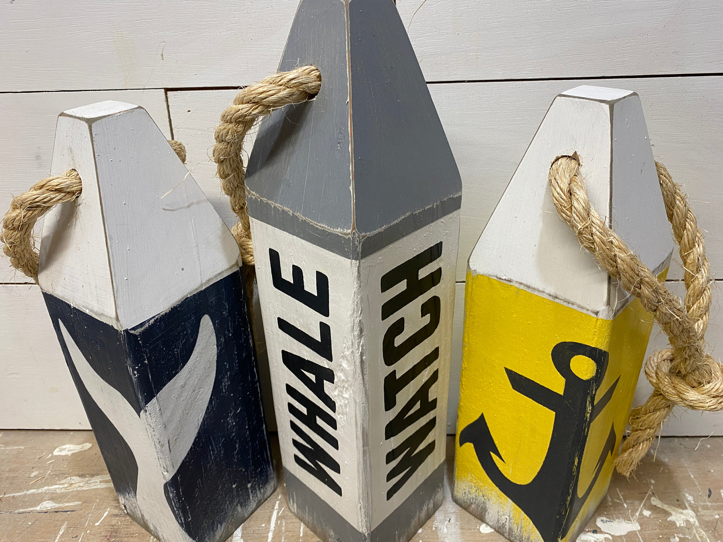 Nautical Whale Watch Wood Buoy Set