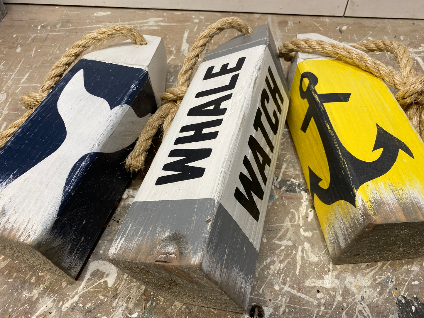Nautical Whale Watch Wood Buoy Set