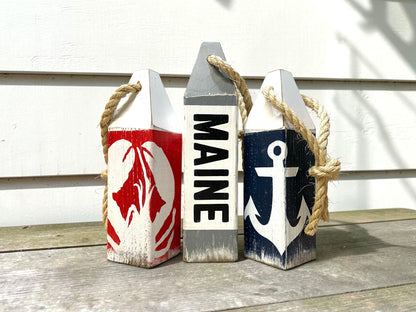 Hand Painted Maine Lobster Wood Buoy Set