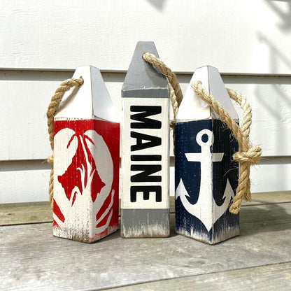Hand Painted Maine Lobster Wood Buoy Set