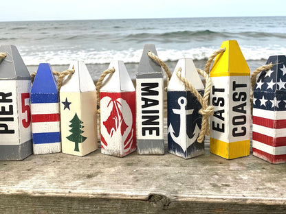 Hand Painted Maine Lobster Wood Buoy Set