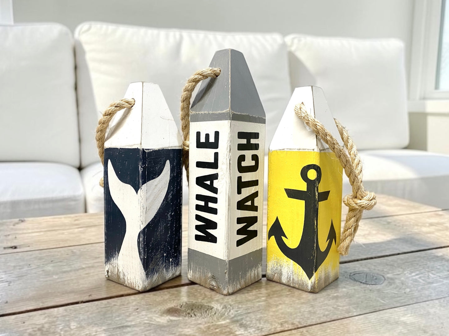 Nautical Whale Watch Wood Buoy Set
