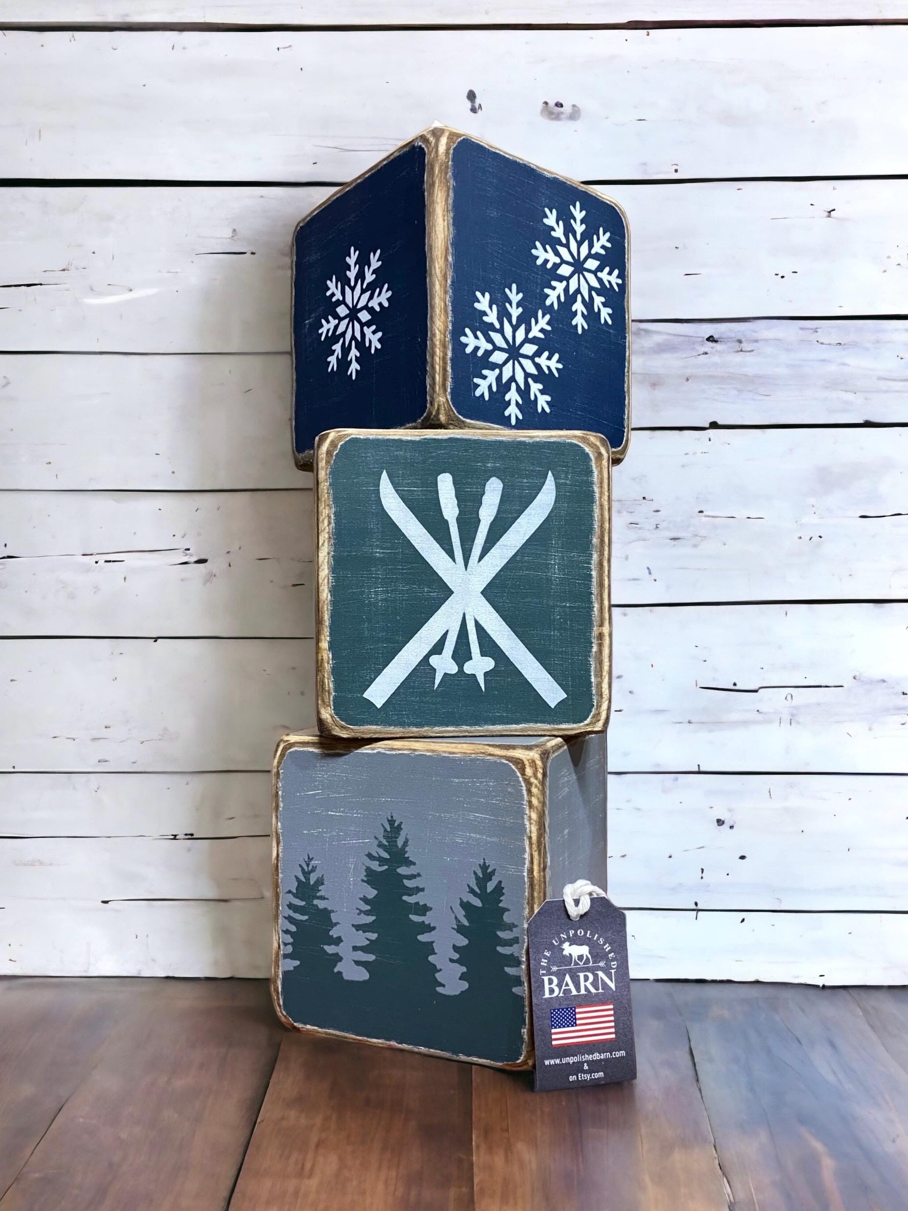 Rustic skiing tissue boxes