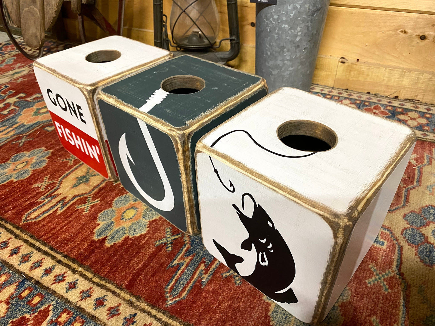 Bass Fishing Tissue Box Cover,  Rustic Wood Lake House Cabin Decor