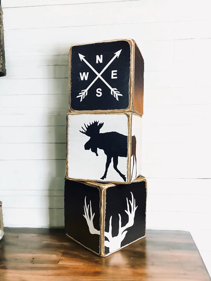 Compass Arrow Wood Tissue Box Cover, Rustic Farmhouse Modern Decor