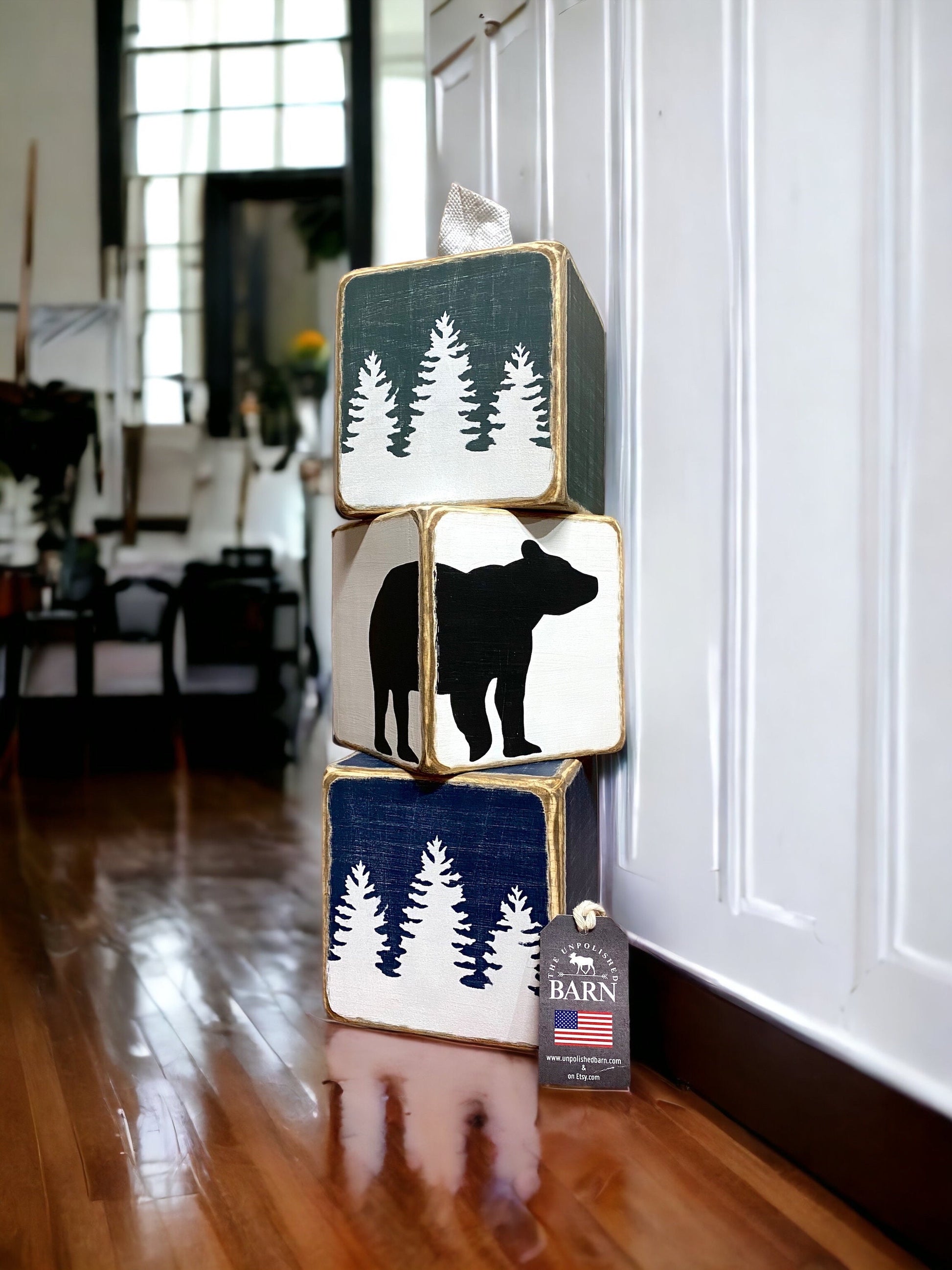Bear tissue box for cabin decor