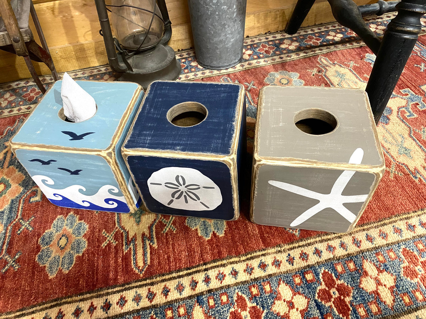 Navy Sand Dollar Tissue Box Cover