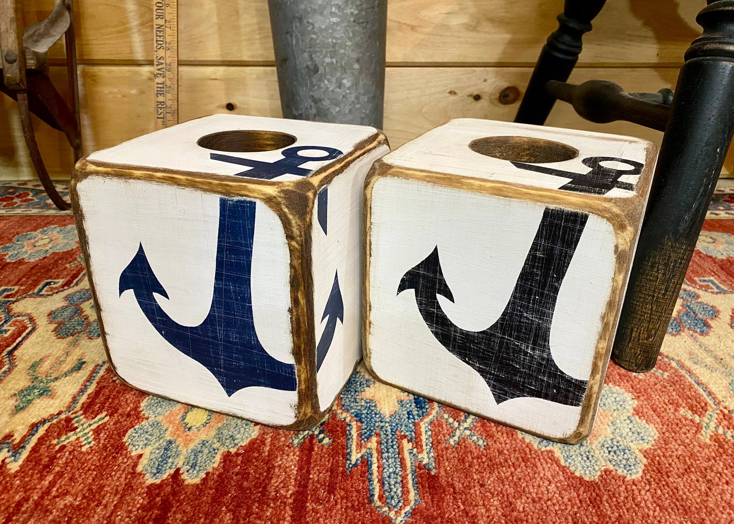 Coastal Anchor Tissue Box Cover, Nautical Lake House Decor